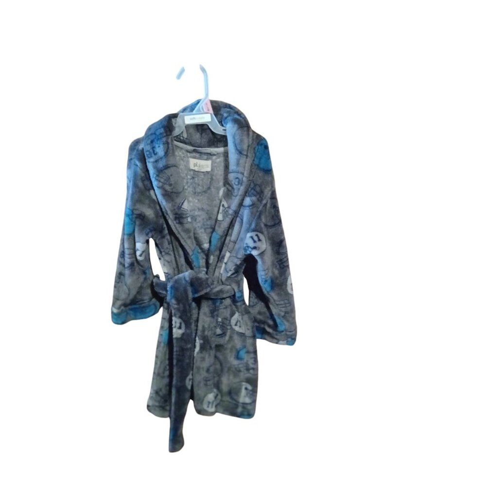 PL Sleep Robe Boys Gray & Blue Housecoat Football Helmets